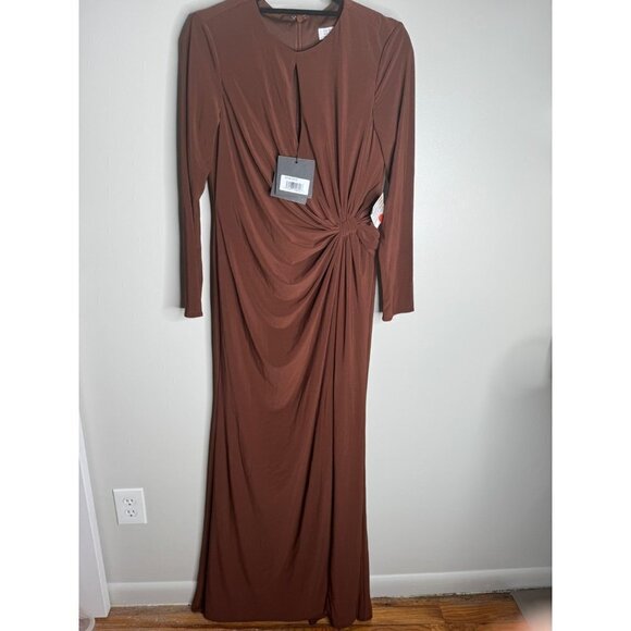 Ieena for Mac Duggal Chocolate Brown Keyhole Maxi Dress Sheath Gown Size 8 NWT - Picture 5 of 11